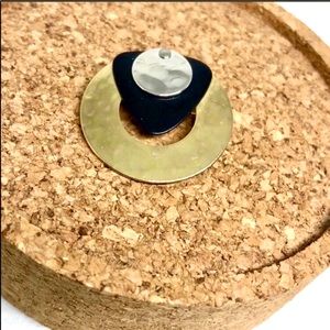 Vintage Gold Silver Black Metal Hammered Geometric Pin Brooch